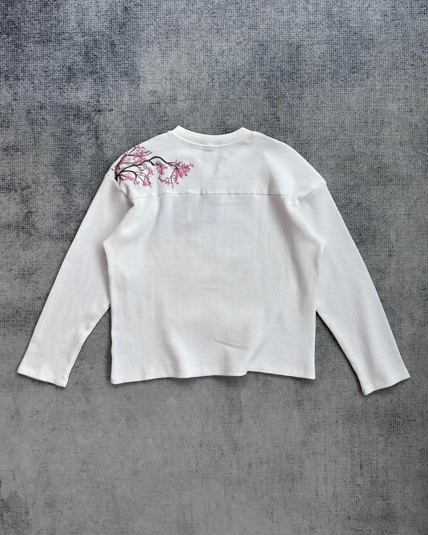 Harajuku Cherry Blossom Embroidery Sweater Fashion Casual Knitted Round Neck Pullove Warm Long Sleeve Sweatshirt Men Clothing