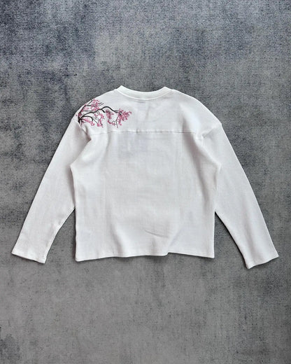 Harajuku Cherry Blossom Embroidery Sweater Fashion Casual Knitted Round Neck Pullove Warm Long Sleeve Sweatshirt Men Clothing