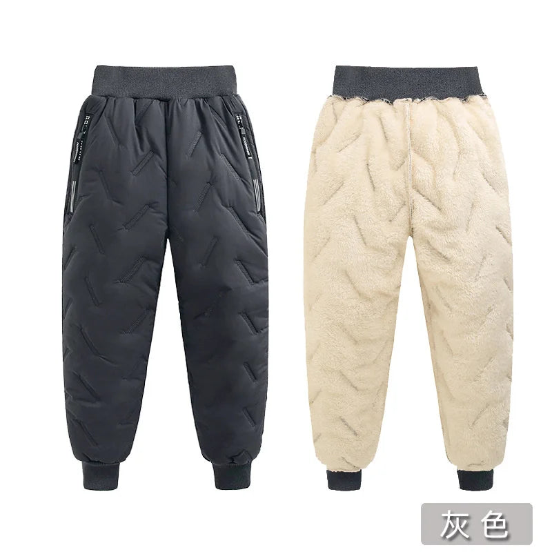 Winter Padded Pants Kids Thick Plus Velvet Warm Trousers Boys Lamb's Wool Cotton Long Pants Autumn Children Casual Sports Pants