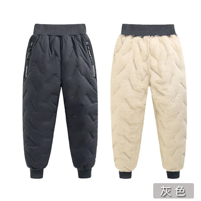 Winter Padded Pants Kids Thick Plus Velvet Warm Trousers Boys Lamb's Wool Cotton Long Pants Autumn Children Casual Sports Pants
