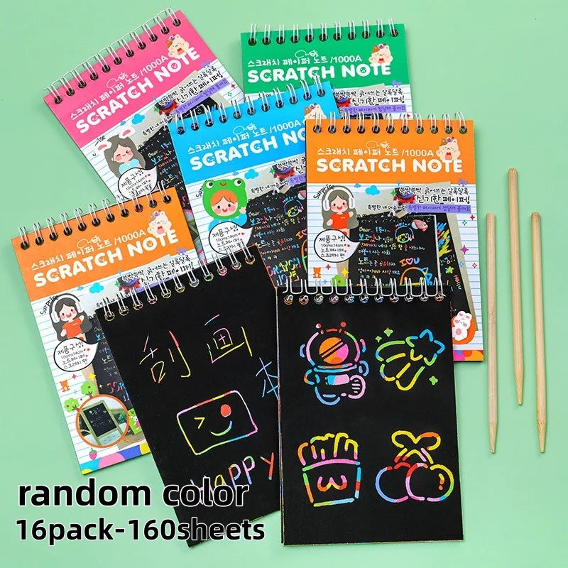 Magic Scratch Art Notebook for Kids DIY Rainbow Drawing Pad Book No-Mess Art Classroom Craft Activity Birthday Favor Gift Set