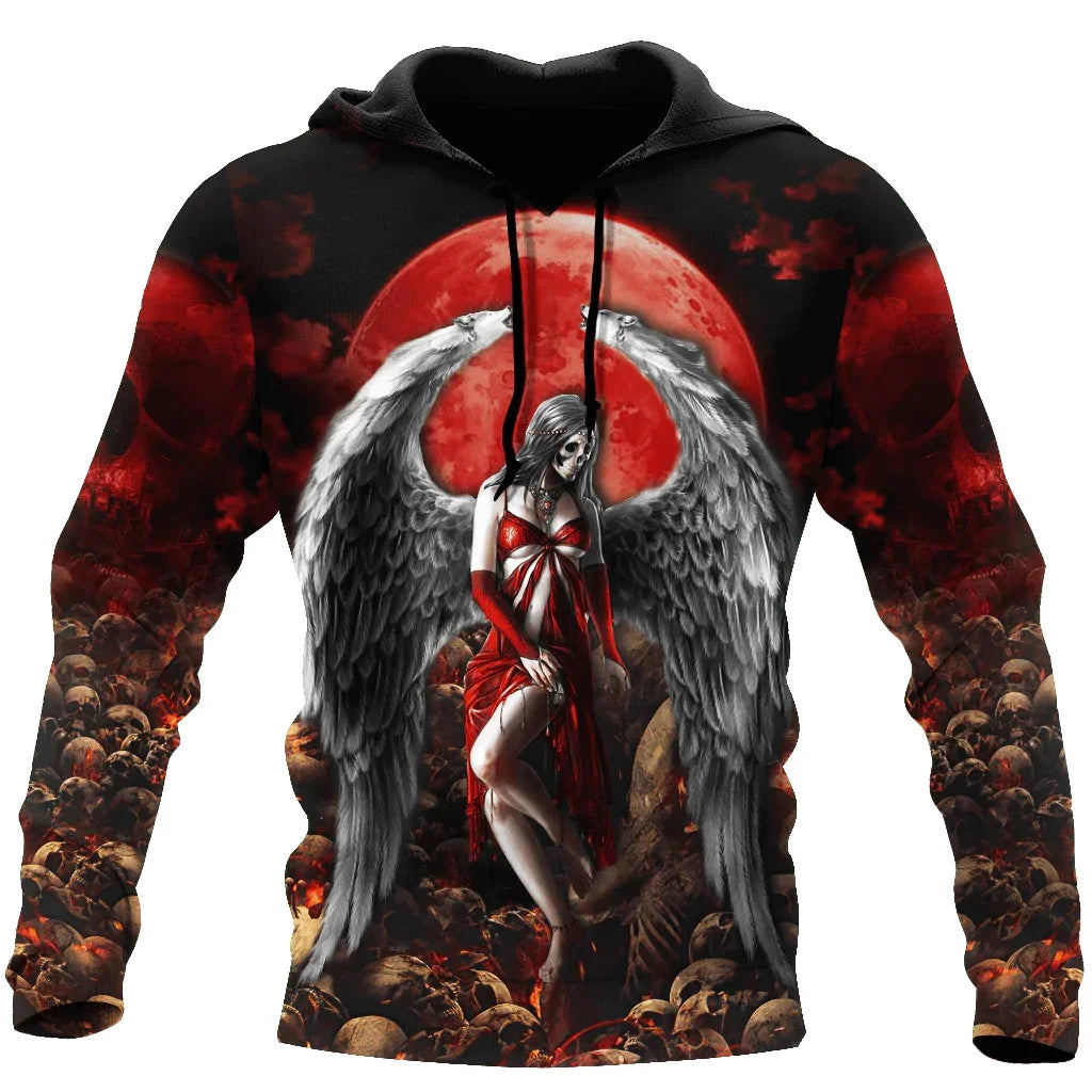 Dark  Red Skull Tattoo 3D All Over Printed Men's Hoodie & Sweatshirt Spring and  Autumn Unisex  Hoodies Casual Sportswear