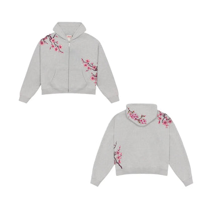 2025 Autumn/Winter Fashion Cherry Blossom Embroidery Patch Zipper Hoodie for Men and Women Y2K Harajuku Retro Gothic Casual Clow