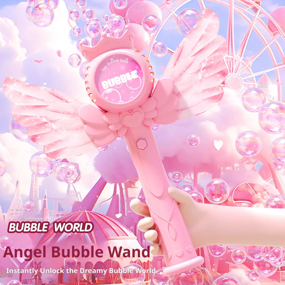 2026 New Electric Angel Automatic Bubble Handheld Bubble Stick Emit Light and Sound Bubble Gun for Party Summer Outdoors Toy
