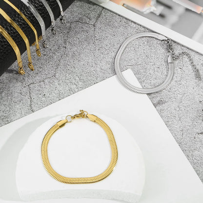 Gold Silver Color Stainless Steel Flat Chain Bracelet For Men Retro Jewelry Trendy Accessories Women Wrap Bangle