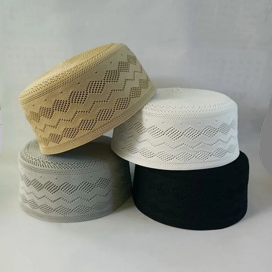 Muslim Caps For Men Colthing Crochet Knit Hat Turkey Kufi Islamic Kippah Jewish Turban White Cotton Mesh 0758