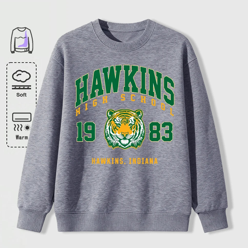 Hawkins 1983 Mighty Tiger Pullover For Men Autumn Oversize Long Sleeve Casual All-Match Clothing Unisex O-Neck Fashion Retro Top