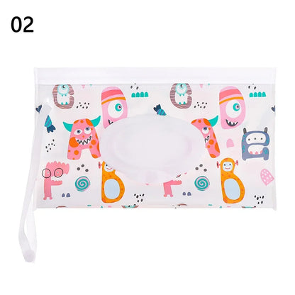 Cute EVA Baby Wet Wipe Pouch Wipes Holder Case Flip Cover Snap-Strap Reusable Refillable Wet Wipe Bag Outdoor Home Tissue Box