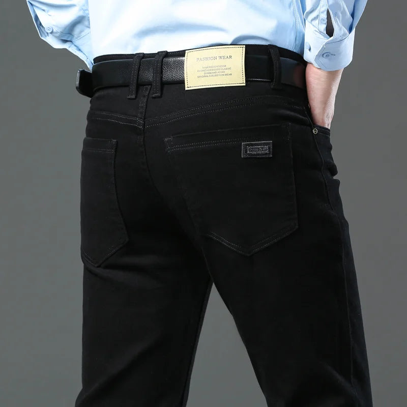 Autumn 96% Cotton Men's Stretch Slim Jeans Army Green Soft Comfortable Casual Straight Denim Pants Trousers Large Size 42