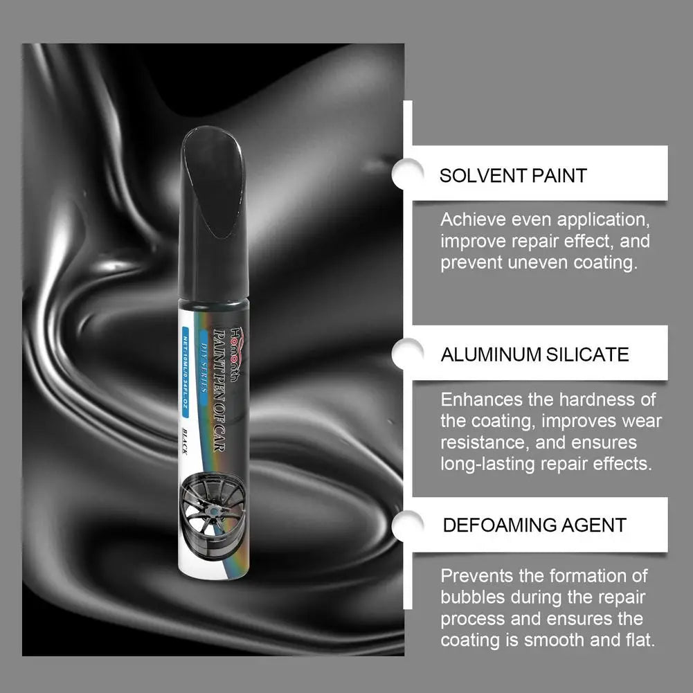 3pcs Black Alloy Wheel Scratch Repair Pen Set Professional Car Rim Scuff Remover DIY Touch-Up Paint Kit for Gloss Black Wheels