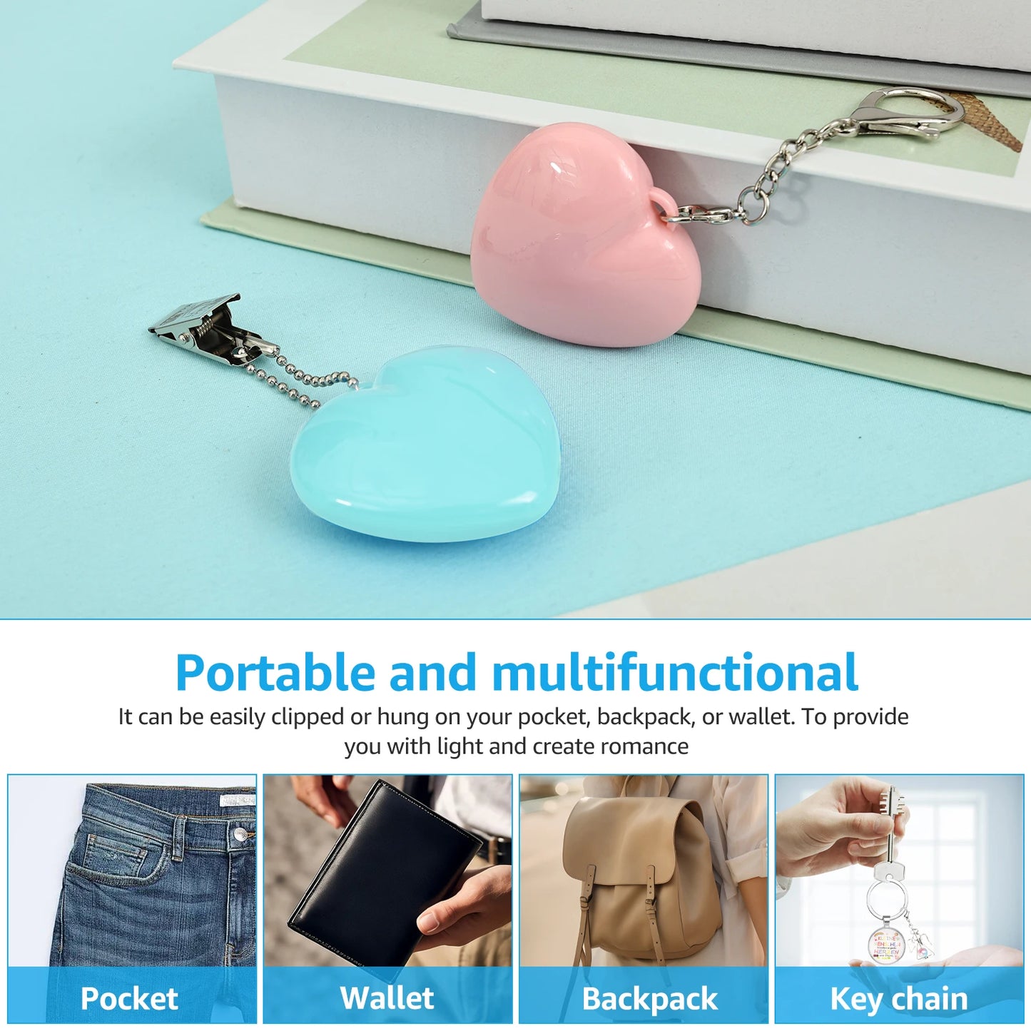 1/2/4Pcs Handbag Night Light Heart-Shape Purse Light LED Automatic Sensor Rechargeable Touch Wallet Tote Bag Mini Light Keychain