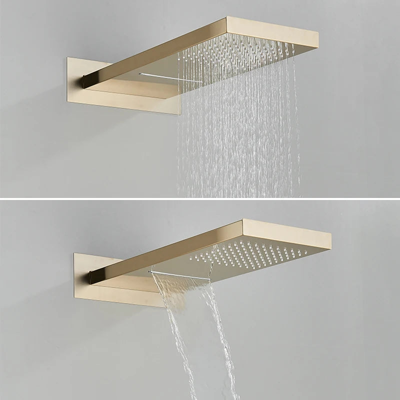 SHBSHAIMY Thermostatic Shower Faucets Bathroom Black Waterfall Shower Set Chrome Wall Mounted Three Ways Hot And Cold Mixer Tap