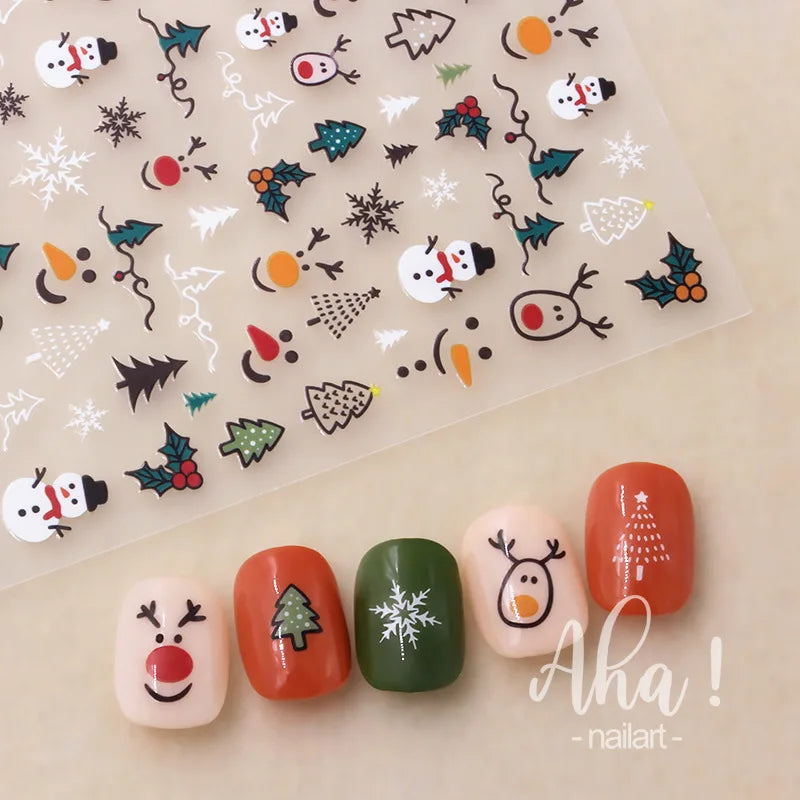 Winter Christmas Atmosphere Nail Stickers Snowman Snowflake Wapiti Self-adhesive High Quality Cute Nail Stickers Nail Art Deco