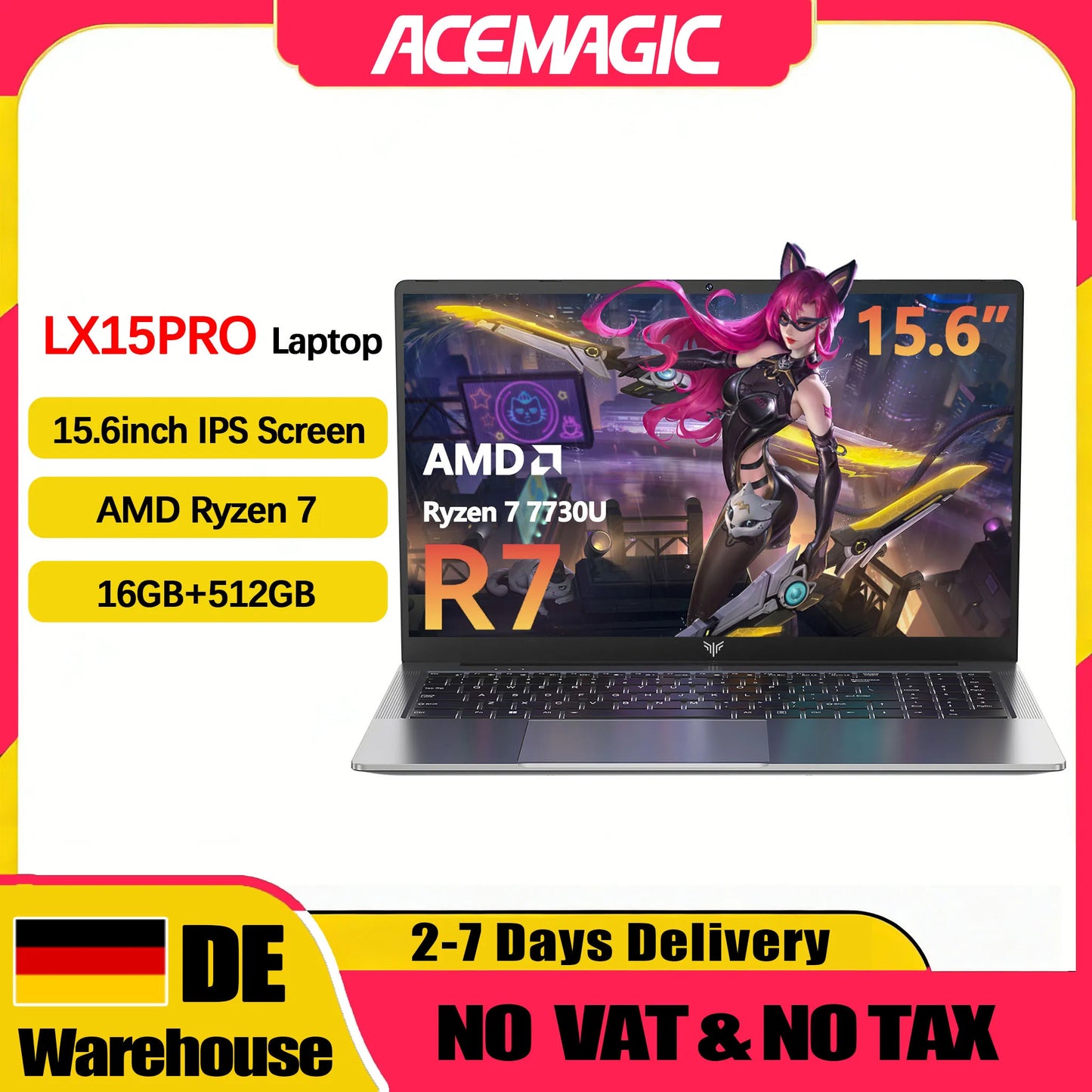 ACEMAGIC LX15PRO Laptop Computer AMD Ryzen 7 7730U Windows Laptop 15.6-in IPS 16GB DDR4 512GB NVMe SSD Numeric Keyboard