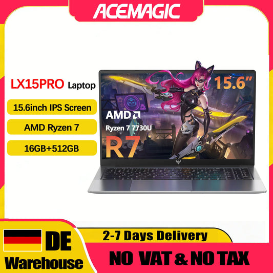 ACEMAGIC LX15PRO nešiojamasis kompiuteris, AMD Ryzen 7 7730U „Windows“ nešiojamasis kompiuteris, 15,6 col. IPS, 16 GB DDR4, 512 GB NVMe SSD, skaitmeninė klaviatūra