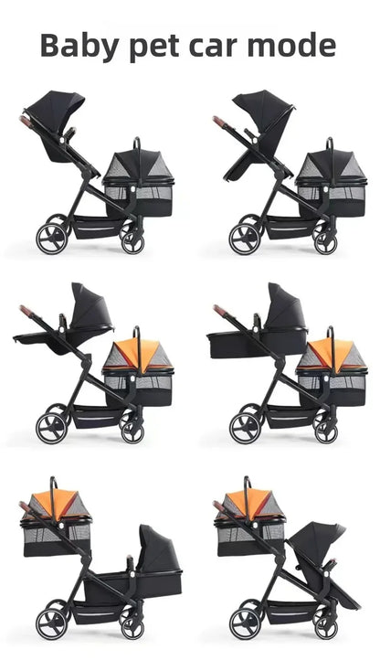 EU stock of pet strollers Double-seat stroller can carry both baby and pet Dual-mode seat, stroller with pet carrier