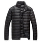 Schinteon Men Ultralight White Duck Down Jacket Thin Stand Collar Solid Color Simple Autumn Outwear