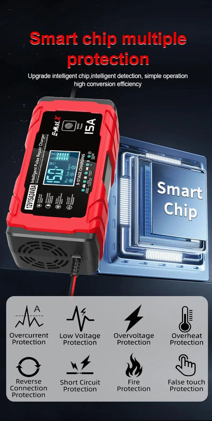 14.6V 15A Lifepo4 Battery Smart Pulse Repair Charger 12V 15A 24V 8A Electric Motorcycles Charger For Lead Acid AGM GEL Battery