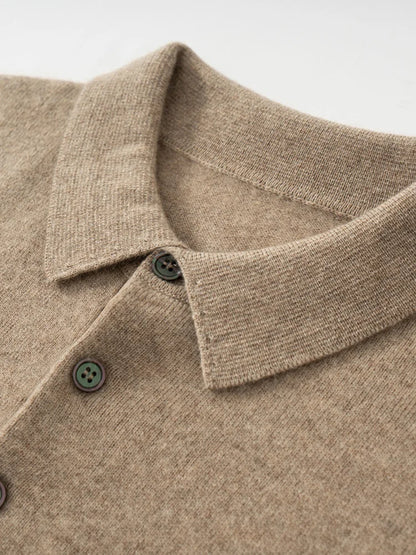 ANGEL 2024 Men's New POLO Shirt 100% Cashmere Knitted Pullover Solid Color Sweater Fall Winter Casual Business Office Jacket
