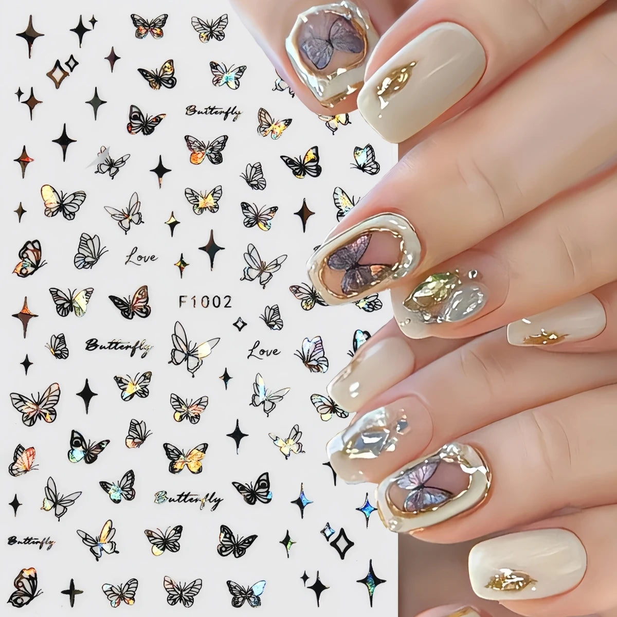 1PCS Marbled Nail Sticker 3D Abstract Lines Sticker Nail Art Supplies Nail Decals Y2K Laser Butterfly Ladies Nail Art Decoration