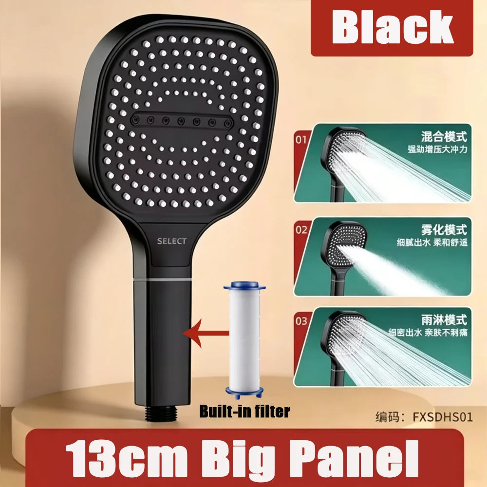 13CM Large Panel Shower 3 Modes Shower Head High Pressure Water Massage Shower Head Set with Cartridge Bathroom Accessories