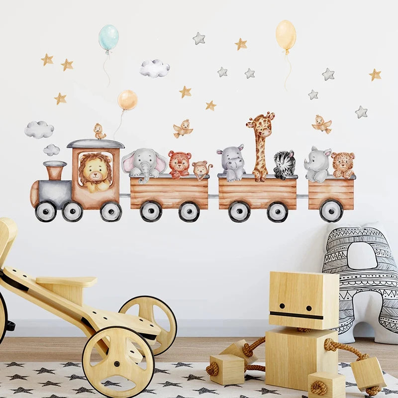 Cute Forest Animals Wall Stickers for Kids Rooms Children Boys Girls Baby Room Decoration Nursery Wallpaper Vinyl Elephant Lion