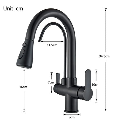 Rozin Purification Kitchen Faucets Black Pull Out Kitchen Water Filter Tap 3 Way Mixer torneira para cozinha de parede Crane