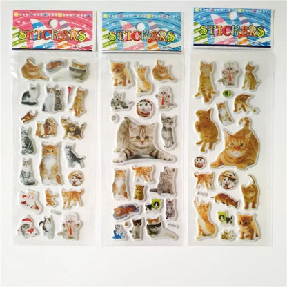 6 Sheets 3d Pet Dog and Cat Stickers for Car Styling Scrapbook Animal Bubble Reward Stickers for Kids Gift for Boy Girl Toy