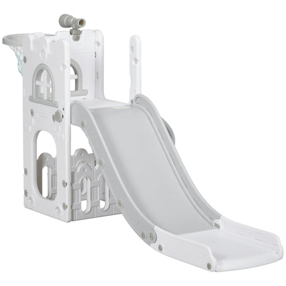 5-in-1 children’s slide, toddler slide with basketball hoop, gray telescopic play gym 70x177x92 cm