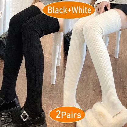 Cashmere Knitted Knee High Socks Women's Solid Soft Long Wool Socks Casual Fluffy Warm Stocking Skinny Thicken Thigh High Socks