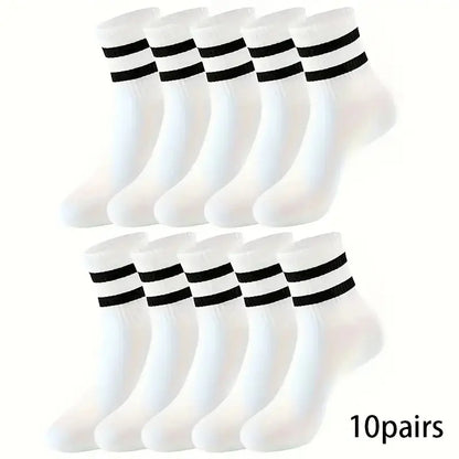 6/10/15/20 Pairs Men Socks Spring Autumn Casual Black White Striped Socks Breathable Mid Tube Sock High-quality Round Neck Socks