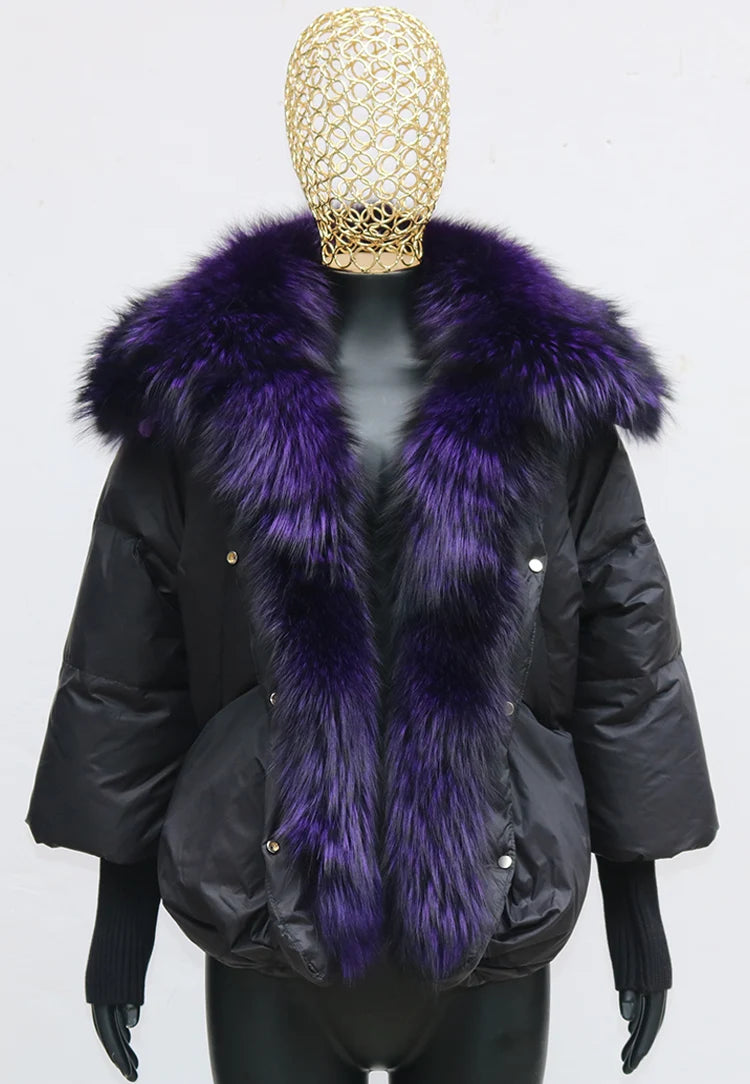 2024 Winter Women Warm Coat Oversized Real Fox Fur Collar Thick Luxury Outerwear New Fashion 90% Goose Down Jacket