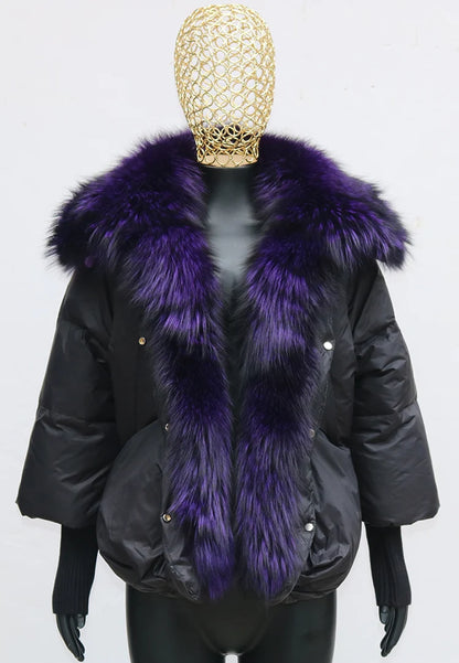 2024 Winter Women Warm Coat Oversized Real Fox Fur Collar Thick Luxury Outerwear New Fashion 90% Goose Down Jacket