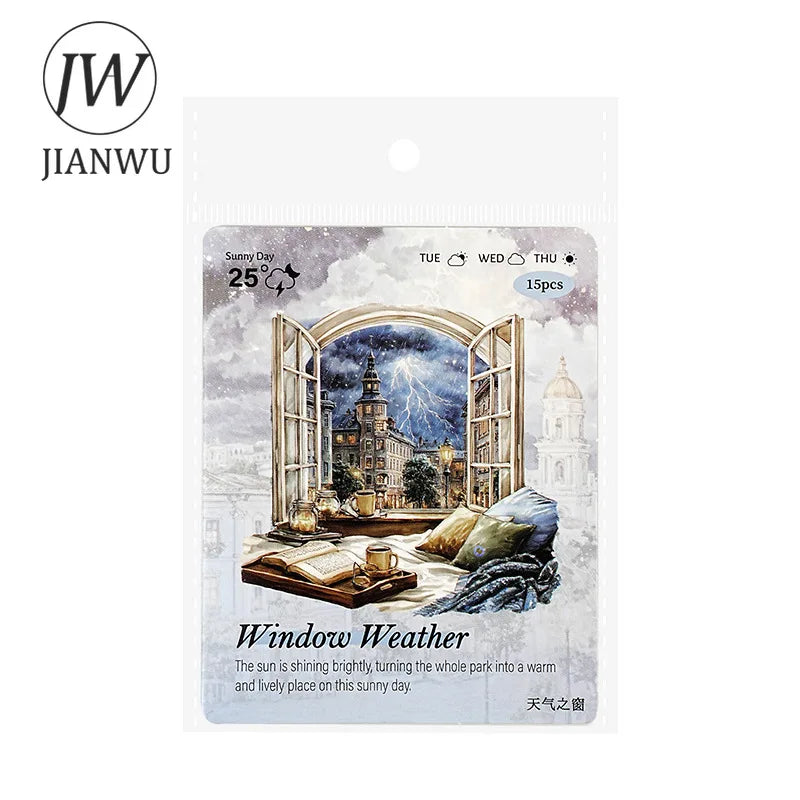 JIANWU Weather Window Series Vintage Plant Flower Landscape Material Collage PET Sticker Creative DIY Journal Stationery