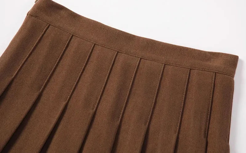Autumn Winter Woolen Pleated Skirts Women New Korean High Waist Slimming Mini Skirt Ladies Preppy Style Side Zipper A-Line Skirt