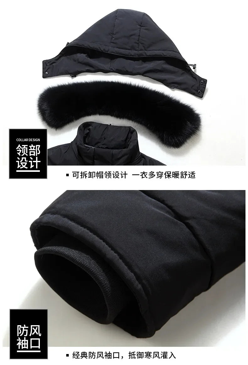 Winter New Arrived Men Thickened Down Jacket -30 Winter Warm Down Coat Jacket Men Fashion Long White Duck Hooded Down Parkas