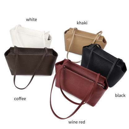 Luxury Women's Genuine Cowhide Leather Mini Shoulder Tote Bag Pebbled Leather Long Strap Underarm Handbag Minimalist Daily Purse