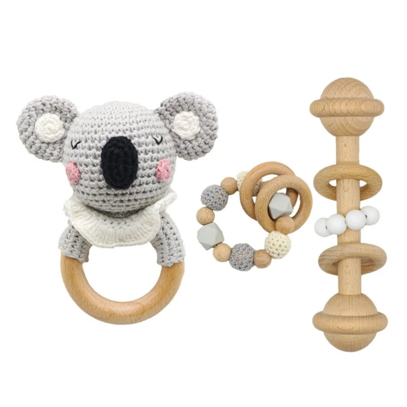 Baby Pacifier Clip Crochet Koalas Handbell Rattle Doll Teether Pacifier Chain Clips Set Dummy Chain Cartoon Teething Toy