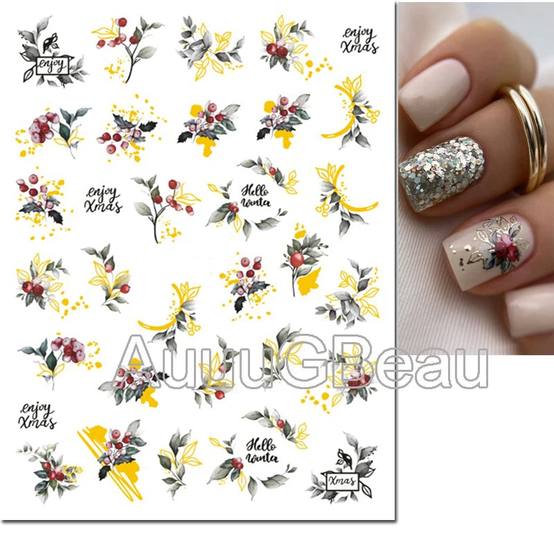 3d Nails Art Decals Spring Fruits Pink Full Tips Peony Magnolia Flowers Adhesive Sliders Stickers Decoration For Nails Manicure