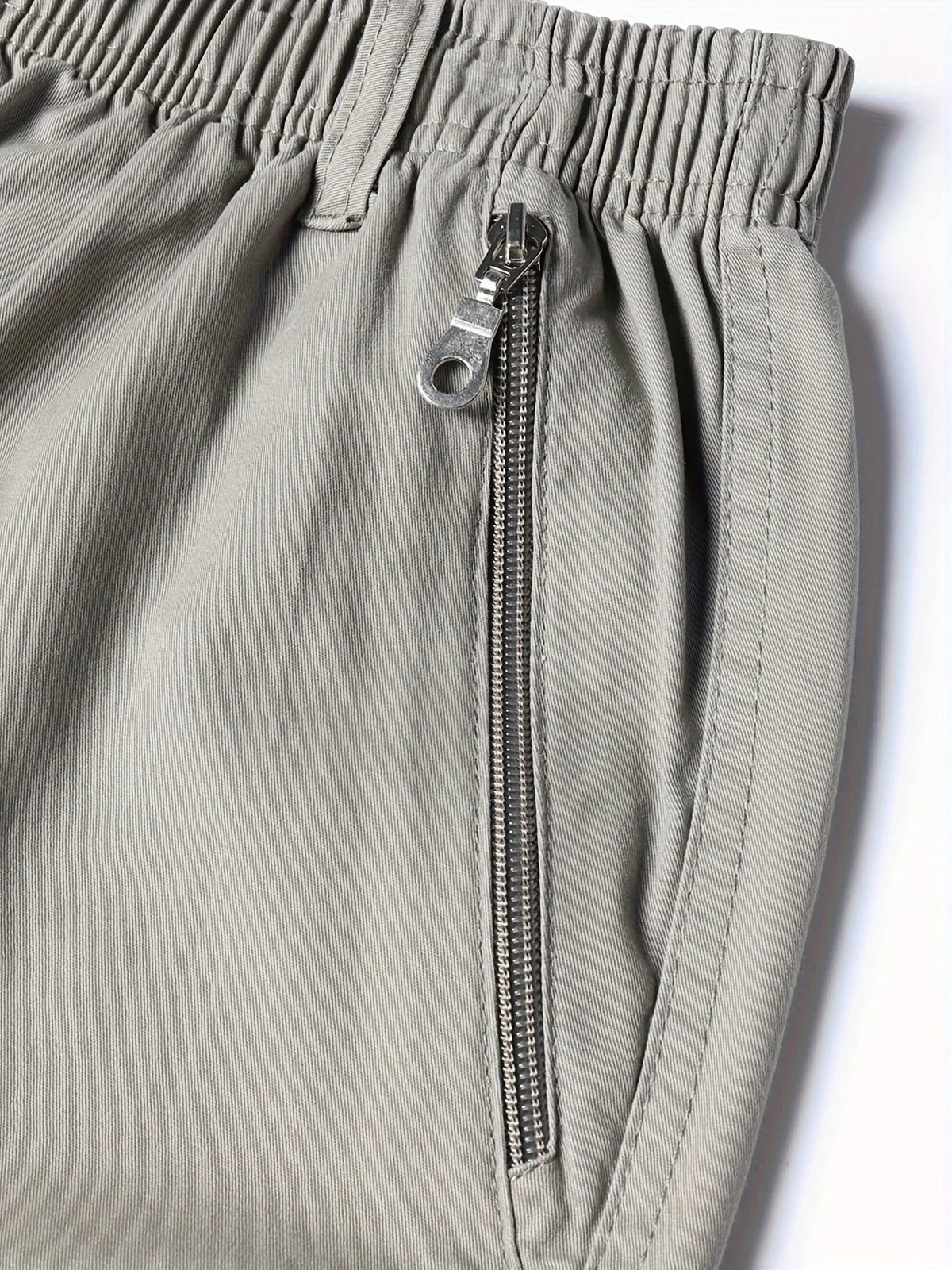 Cotton Cargo Shorts Men's Lightweight Breathable Solid Color Drawstring Waist with Zipper Pockets Casual Summer Short Pants