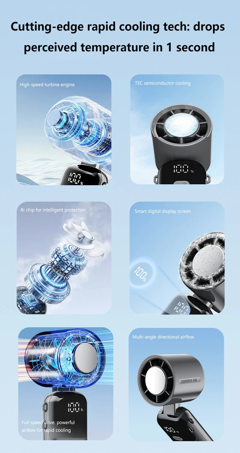 Lenovo Portable Fan Handheld Cooling Fan 100 Levels Foldable Rechargeable Strong Wind Air Cooler Digital Display Long Battery