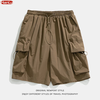 2025 Summer New Japanese Style Large Size Thin Shorts Men Loose Knee Cargo Shorts Hip Hop Streetwear Male Short Trousers