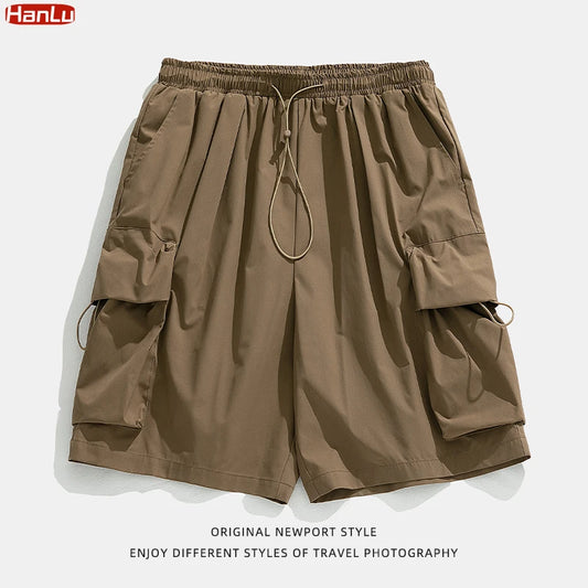 2025 Summer New Japanese Style Large Size Thin Shorts Men Loose Knee Cargo Shorts Hip Hop Streetwear Male Short Trousers