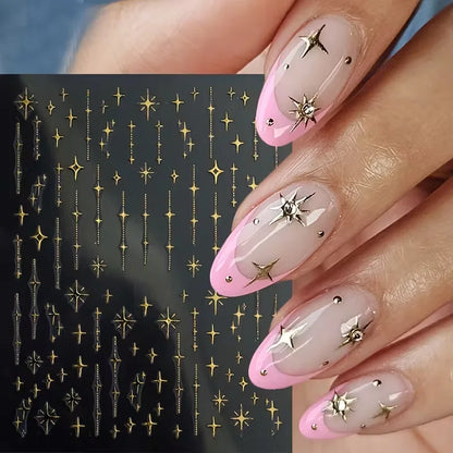 3D Star Nail Art Stickers Decals Self-Adhesive Metal Silver DIY Nail Stickers Decoration Decals Manicure Accessories