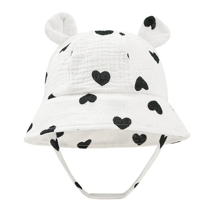 Baby Cotton Sun Hat New Children Outdoor Rabbit Ear Beach Caps Boy Girl Print Panama Hat Unisex Beach Bucket Hat For 3-12 Months