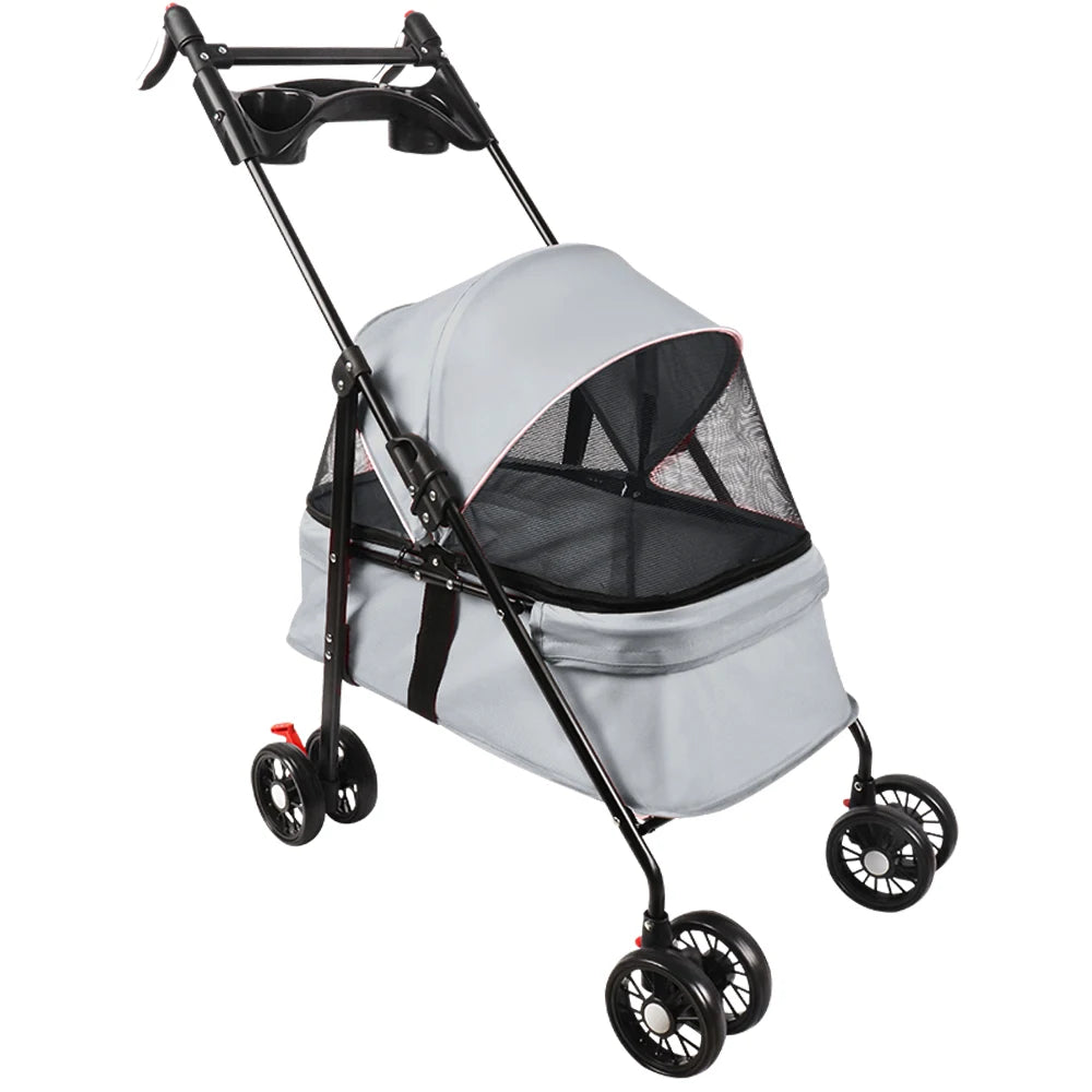 2-in-1 Folding Dog and Cat Stroller/Puppy Cart with Removable Bassinet, Pet Travel Stroller for Dogs Up to 10 kg, Steel, 50 x 70 x 95 cm