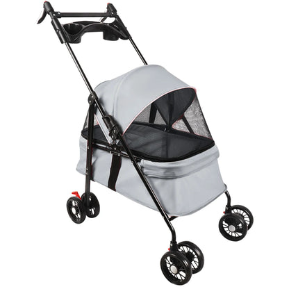 2-in-1 Folding Dog and Cat Stroller/Puppy Cart with Removable Bassinet, Pet Travel Stroller for Dogs Up to 10 kg, Steel, 50 x 70 x 95 cm