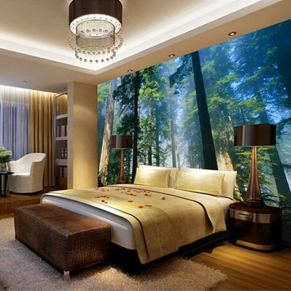 Custom 3D Wall Murals Wallpaper Nature Fog Towering Trees Forest Sunshine Photo Wall Paper Living Room Mural Papel De Parede 3D