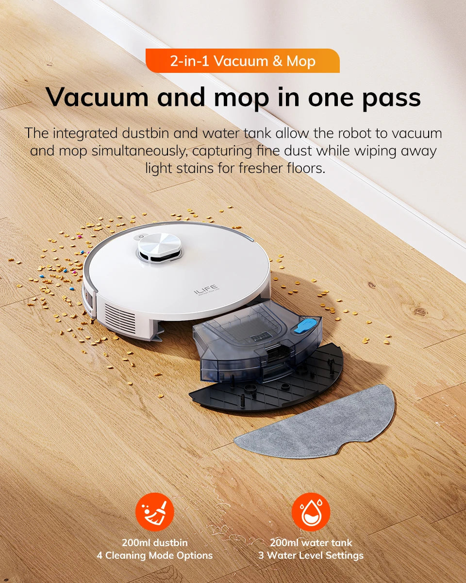 ILIFE V30 Robot Vacuum Cleaner, Laser Navigation, 10000Pa Suction, Up to 150min Runtime, APP Control, Customizable Cleaning, 2-in-1 Vacuum & Mop, No-Go Zones, Multi-Floor Mapping, Support Voice Assistance