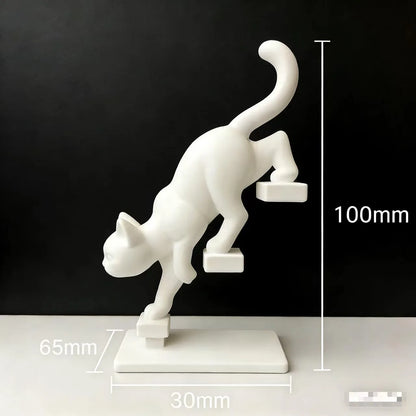 Modern White Leaping Cat Sculpture Geometric Minimalist Home Decor Living Room Desk Ornament Ideal Gift for Cat Lovers